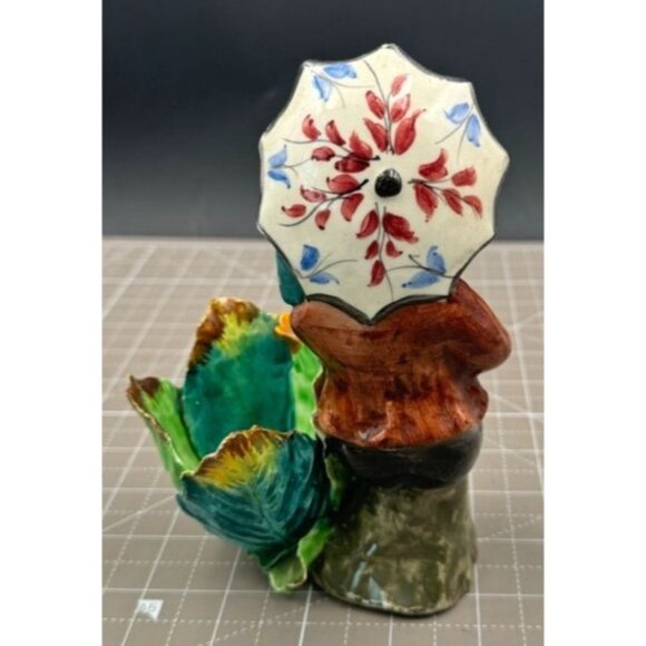 Numbered Italian Majolica Ceramic Child With Umbrella Planter Figure - Picture 4 of 6